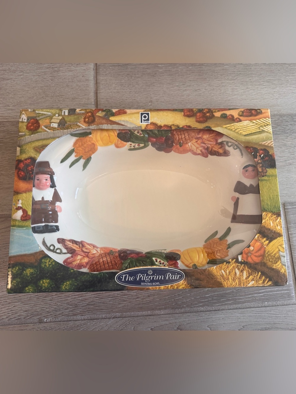 White and Multicolor Ceramic Serving Bowl - Holiday Decor